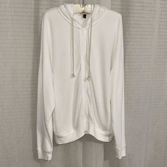 UT L White Leisure Studio French Terry Cloth Full Zip Hooded Sweatshirt - Picture 9 of 16